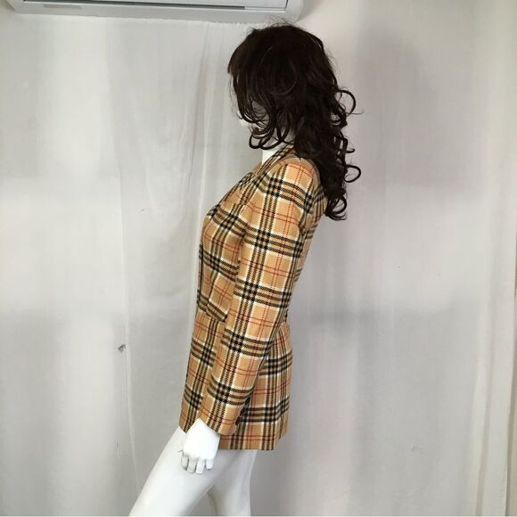Escada Vintage 100% Cashmere Blazer Brown Plaid Preppy Three Button Coat XS - Picture 6 of 16